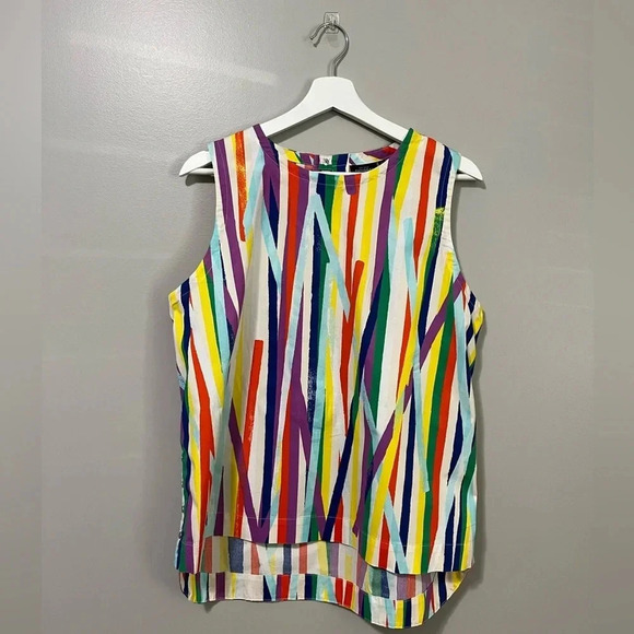 Kate Spade Saturday Sleeveless Abstract  Striped Cotton Top - Picture 1 of 12